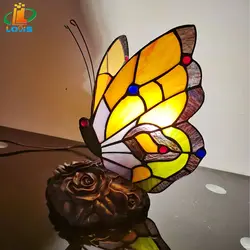 American Butterfly Night Light Tiffany Style Children's Room Bedroom Breastfeeding Light Decoration Bar Glass Decorative Light