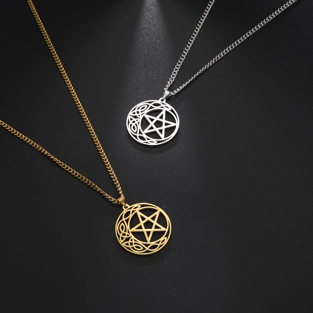 Dreamtimes Gothic Crescent Pentagram Necklace Pentacle Wicca Punk Statement Jewelry Creative Charm Fashion Women Delicacy Gift image 2