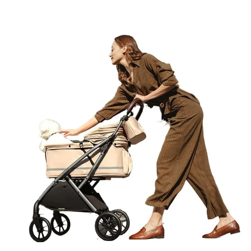Folding dog pet cart integrated one-click collection shock absorption cats and dogs go out