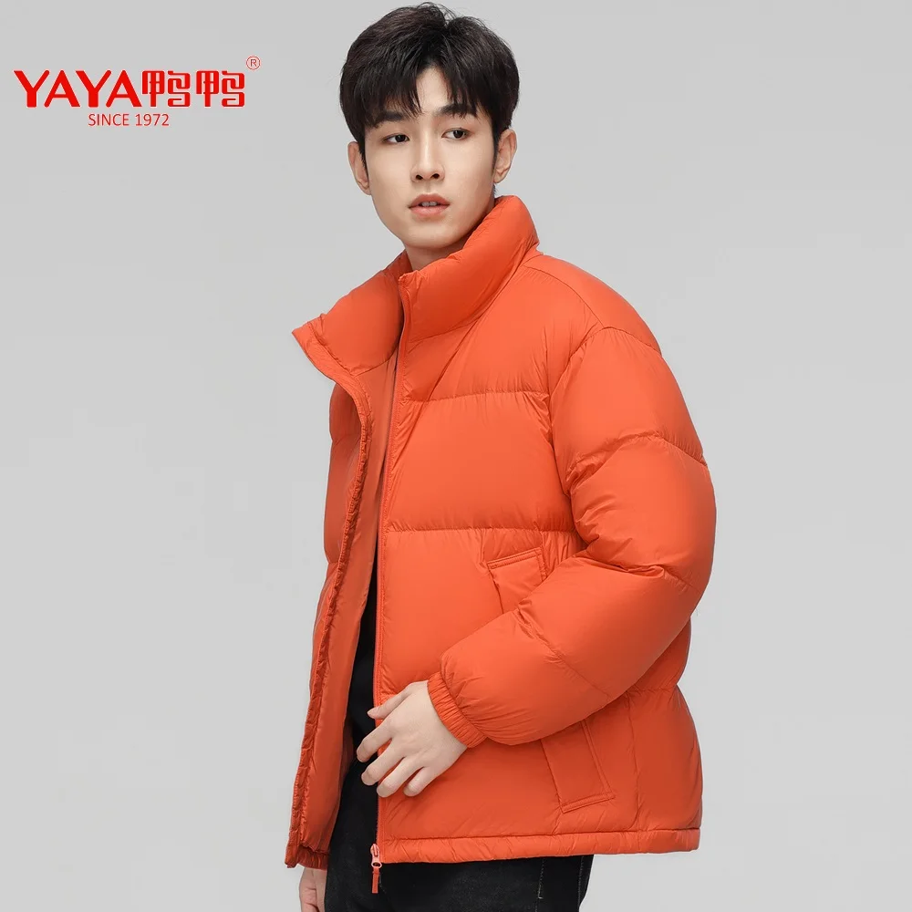 YAYA 2024 Winter Men's Stand Collar Puffy Coat Couples Style 90% White Duck Down Jacket Windbreak Business Casual Warm Outwear