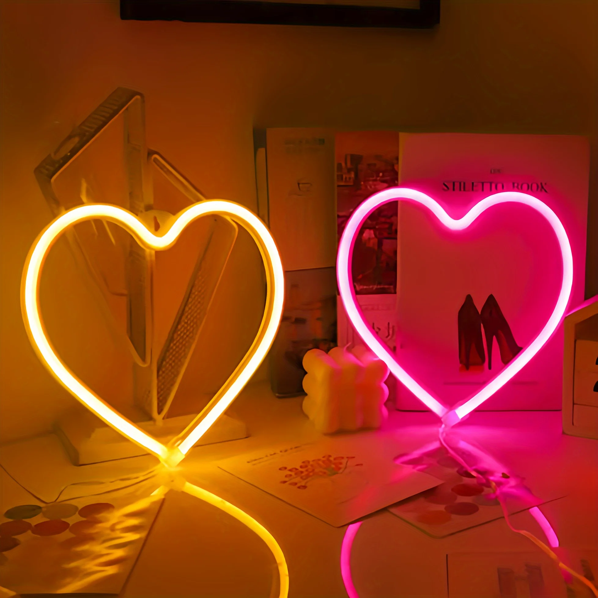 1 Piece, Love-Shaped Neon Light, USB or Battery Powered, Suitable for Room Wall Decoration, Birthday Party, Gift Giving, Photo Set, Etc. (Battery Not Included)
