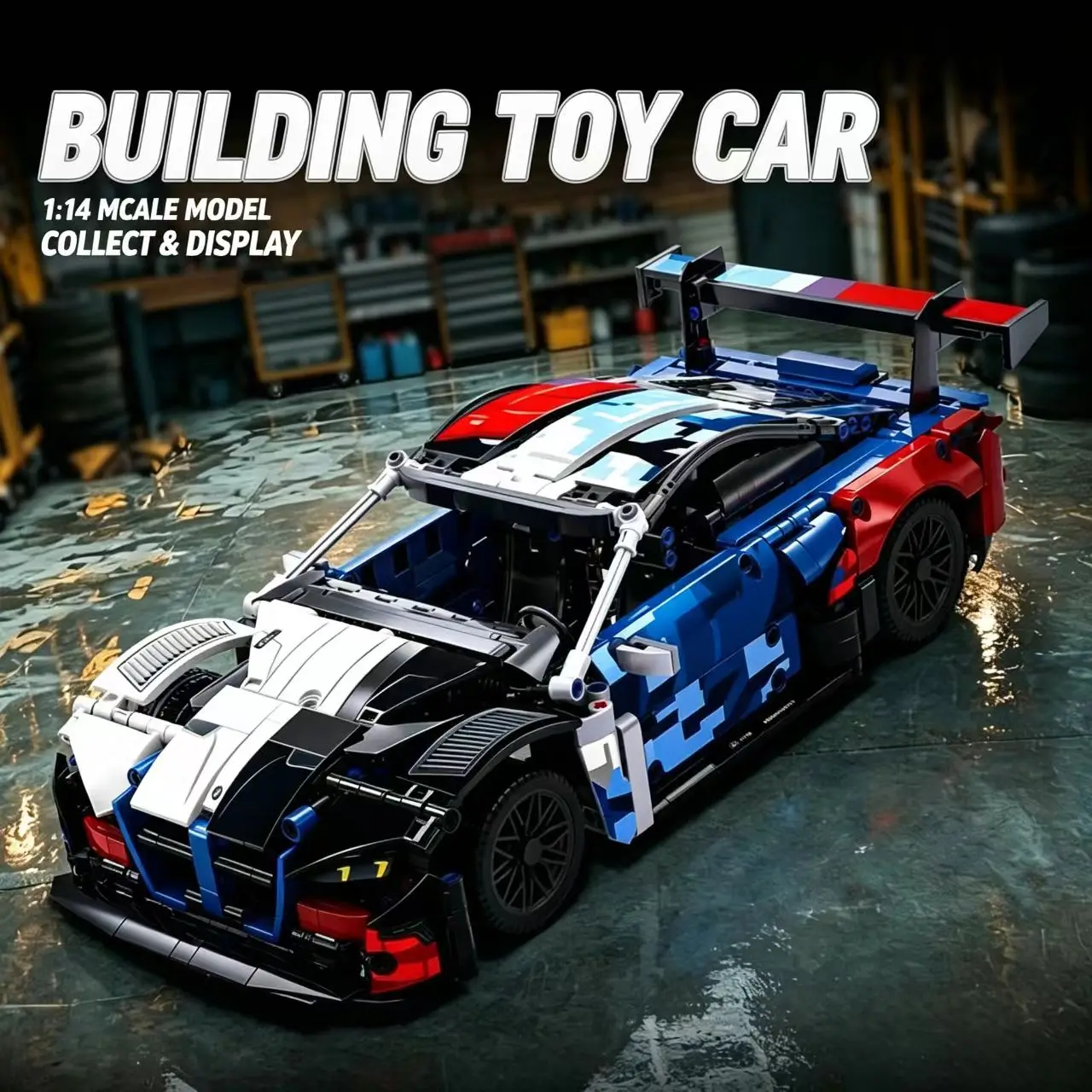 1:14 Building Block Race Car, DIY Bricks Vehicle Model, Collectible Desktop Gift for Teens Adults Creative Construction Toy