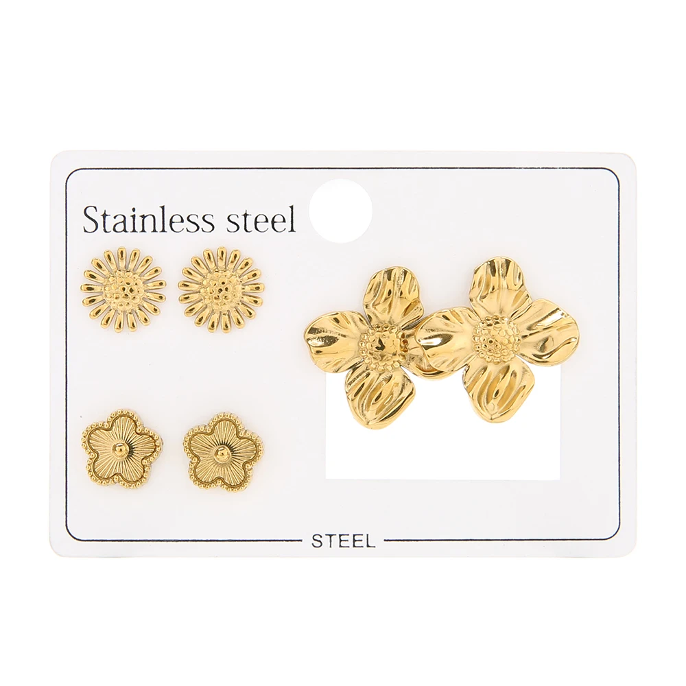 

New flower earrings, high-quality stainless steel three piece set, trendy women's party event, fashionable gift jewelry