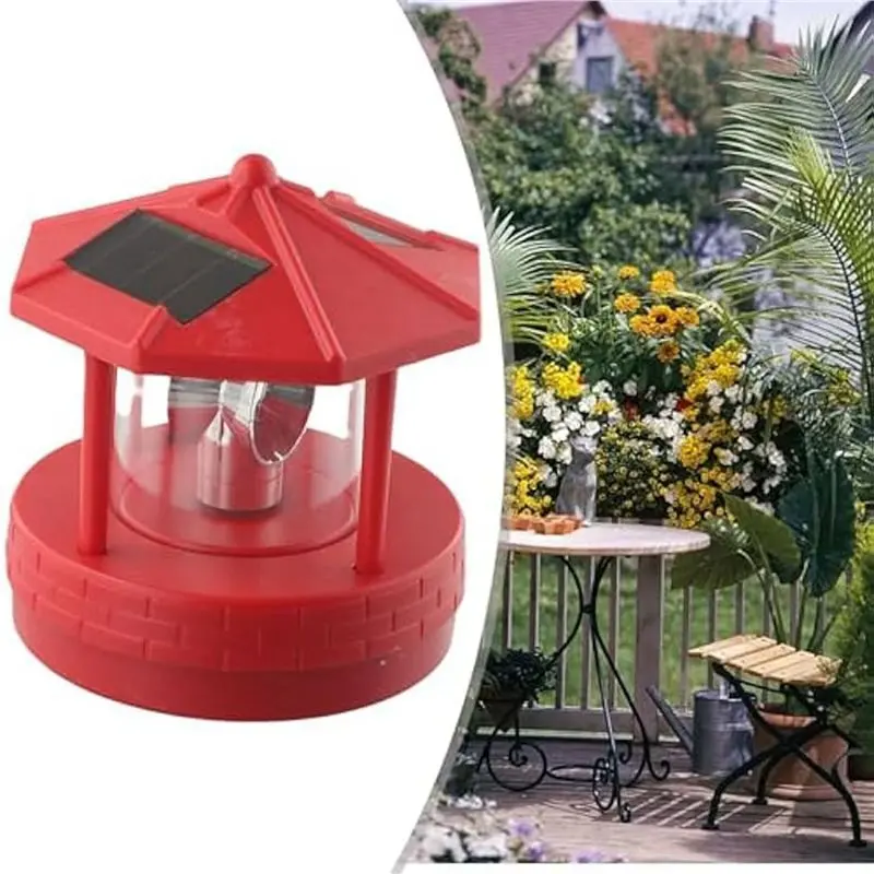 ABJI-2X LED Solar Powered Lighthouse,360 Degree Rotating Lamp LED Solar Lighthouse Landscape Path Lights A