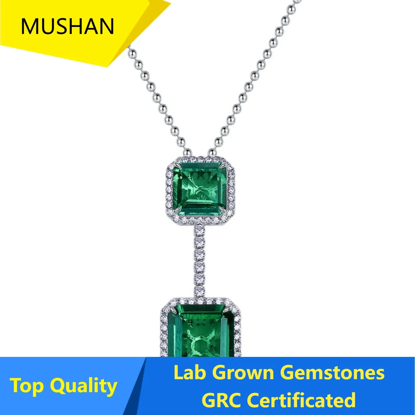 MUSHAN Luxury Jewelry 925 Sterling Silver Chain Pendant Necklace Lab Grown Emerald Ruby Gemstones Necklaces Pendants GRC Jewelry
