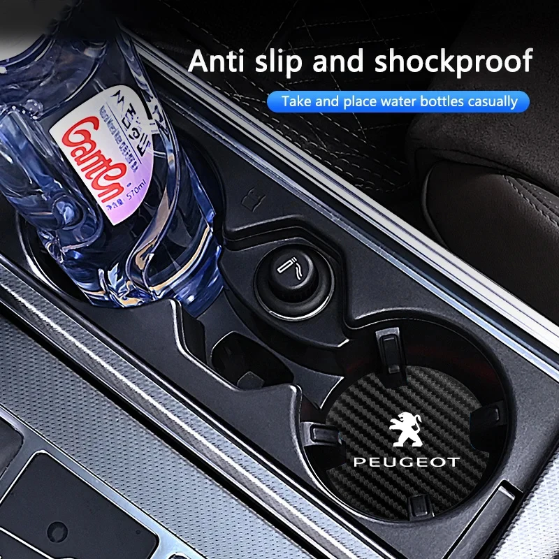 Car Accessories Carbon fibre Coaster Non Slip Water Cup Pad Mat For Peugeot 408 4008 308 3008 5008 508 2008 208 301 407 108 106