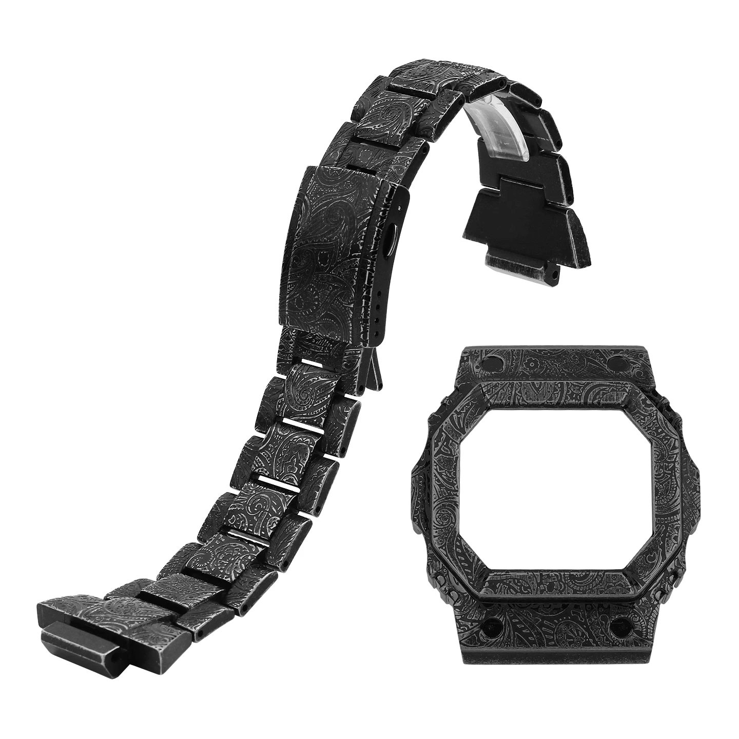 G-Refit GX56 حزام (استيك) ساعة/حافظة GXW56 حزام معدني 304L الفولاذ المقاوم للصدأ نمط بيزلي + أدوات ل G-SHOCK كاسيو GWX56BB #6