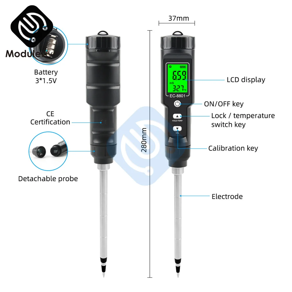 Digital Direct Soil EC Meter Electrical Conductivity Temperature Tester Intelligent Soil Nutrient Fertility Detector For Garden