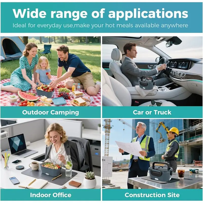 TAIGH-For Car& Truck For Driver& Office Electric Lunch Box 12V/220V Portable Warmer In 304 Stainless Steel Container, With Eu Pl