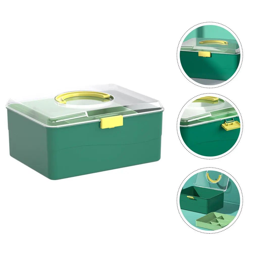 

1pc Large Capacity Portable Double Layer Design Sturdy Plastic Household Container Ergonomic Handle Emergency Medical Case For
