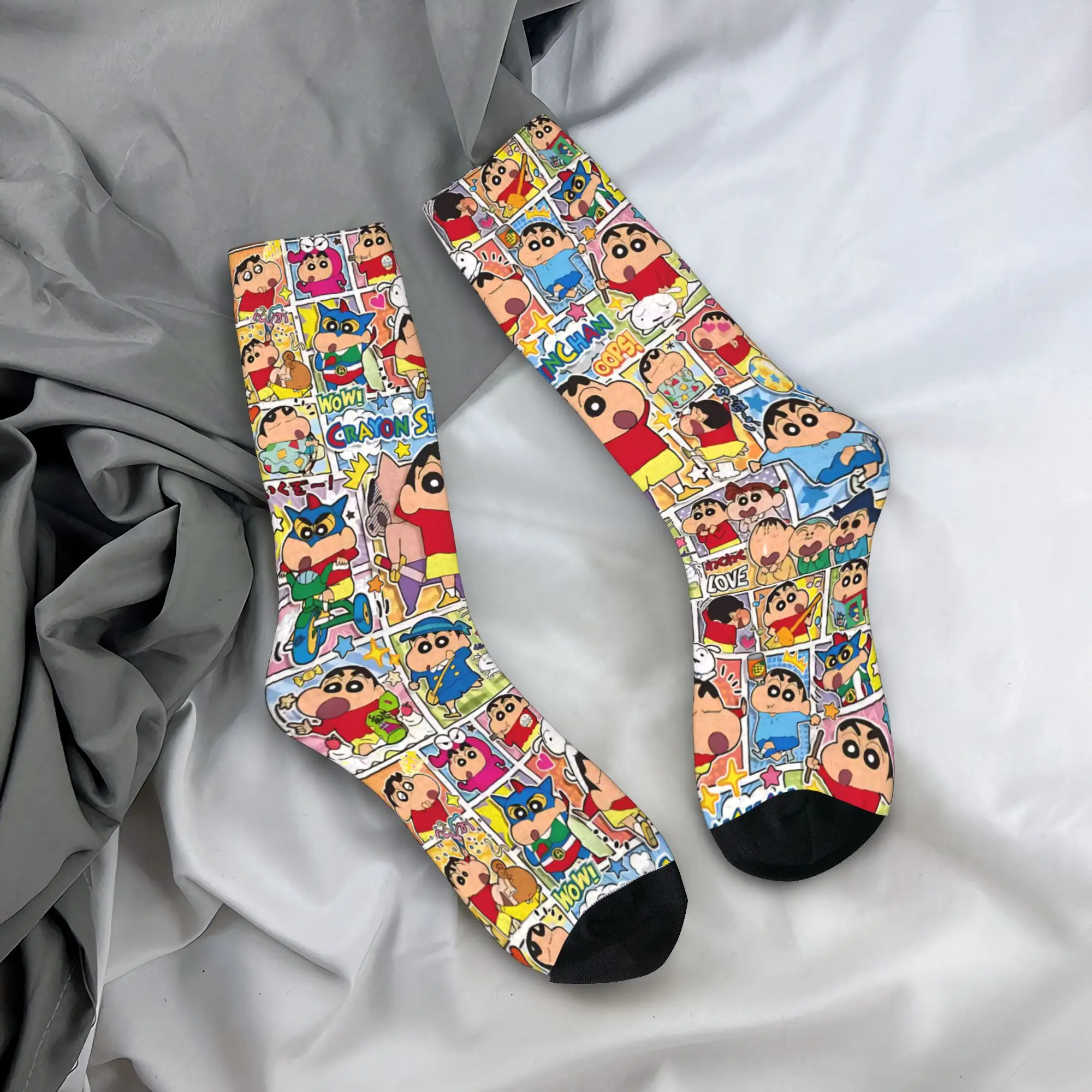 Crayon Shin-chan Socks  Anti Skid Stockings Unisex Men Comfortable Cycling Socks Autumn Casual Design Socks