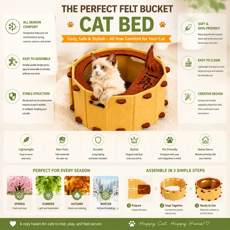

Sturdy Soft Comfortable Pet Nest Four Seasons Bathtub Cat House Fun Semi-Enclosed Felt Cat Bed For Claw Sharpening Sleeping