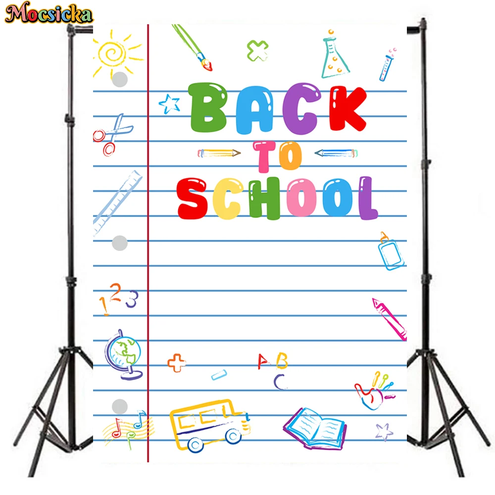 Mocsicka Back To School Photography Backdrop Colorful Supplies Notebook Paper Photo Background Baby Decor Studio Props Wallpaper