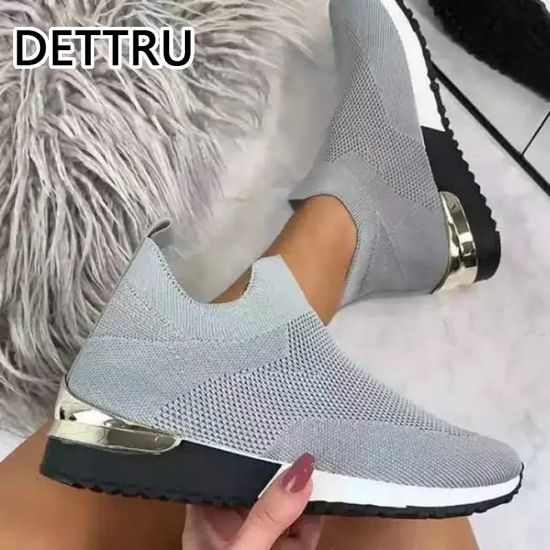 DETTRU Zapatillas Mujer 2022 Trendy Mesh Platform Sneakers Socks Shoes Tenis Feminino Breathable Casual Sports Shoes Women Flats