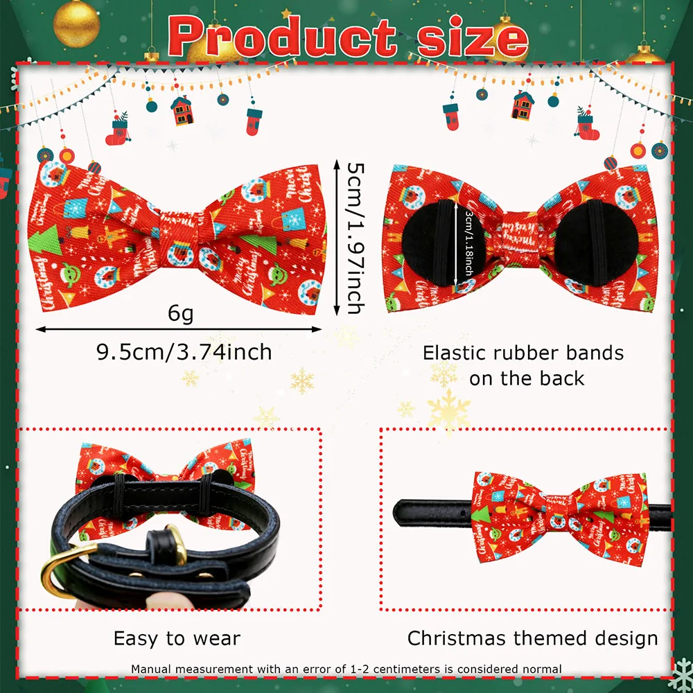 20/40PCS Winter Dog Collars With Elastic Bands Movable Christmas Dog Bowties Wholesale Pet Grooming Accessories For Dogs