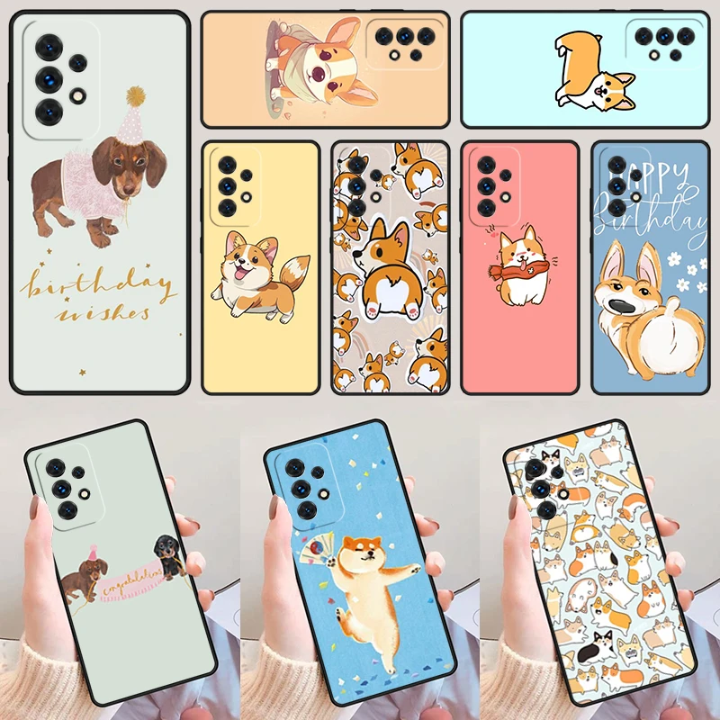 Cheerful Corgi Puppy For Samsung Galaxy A52 A72 A73 A20e A21S A50 A70 A11 A12 A42 A31 A40 A51 A71 A32 A80 A91 Phone Case Cover