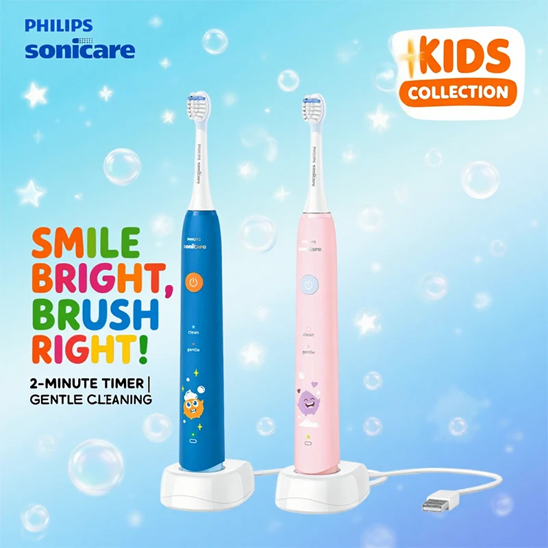 

PHILIPS HX2432 Детская электрическая зубная щетка Sonicare Sound Waves USB Charge Долговечная щетка для чистки зубов 2 режима Зубные щетки