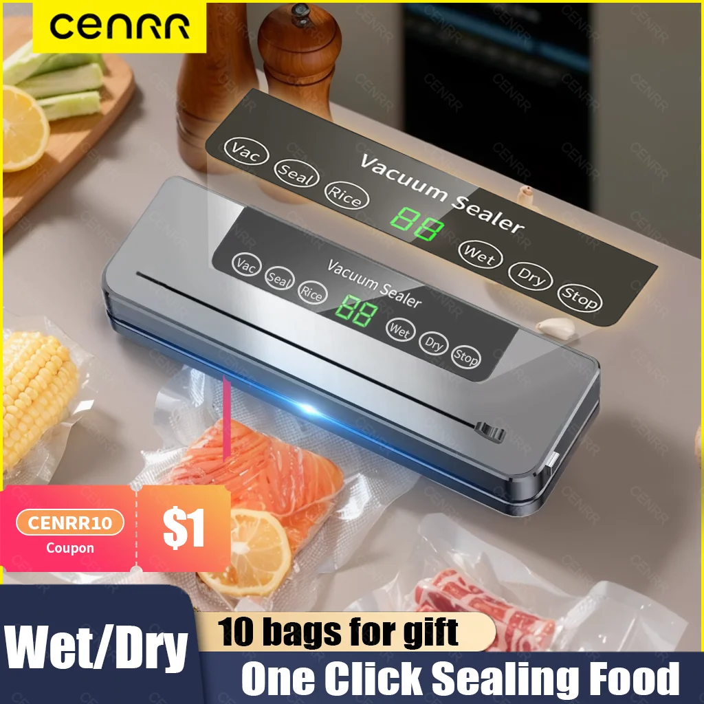 เครื่องบรรจุสูญญากาศ CENRR พร้อม UV ห้องครัวเก็บอาหาร เครื่องซีลสูญญากาศ เครื่องซีลเปียกแห้ง เครื่องตัดอาหารในตัว