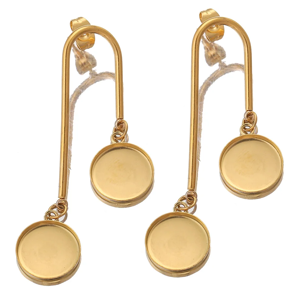 10pcs/lot Gold Stainless Steel Dangle Earring Base Blanks Fit 12mm Cabochon Bezel Settings Diy Post Stud Earrings Findings Craft
