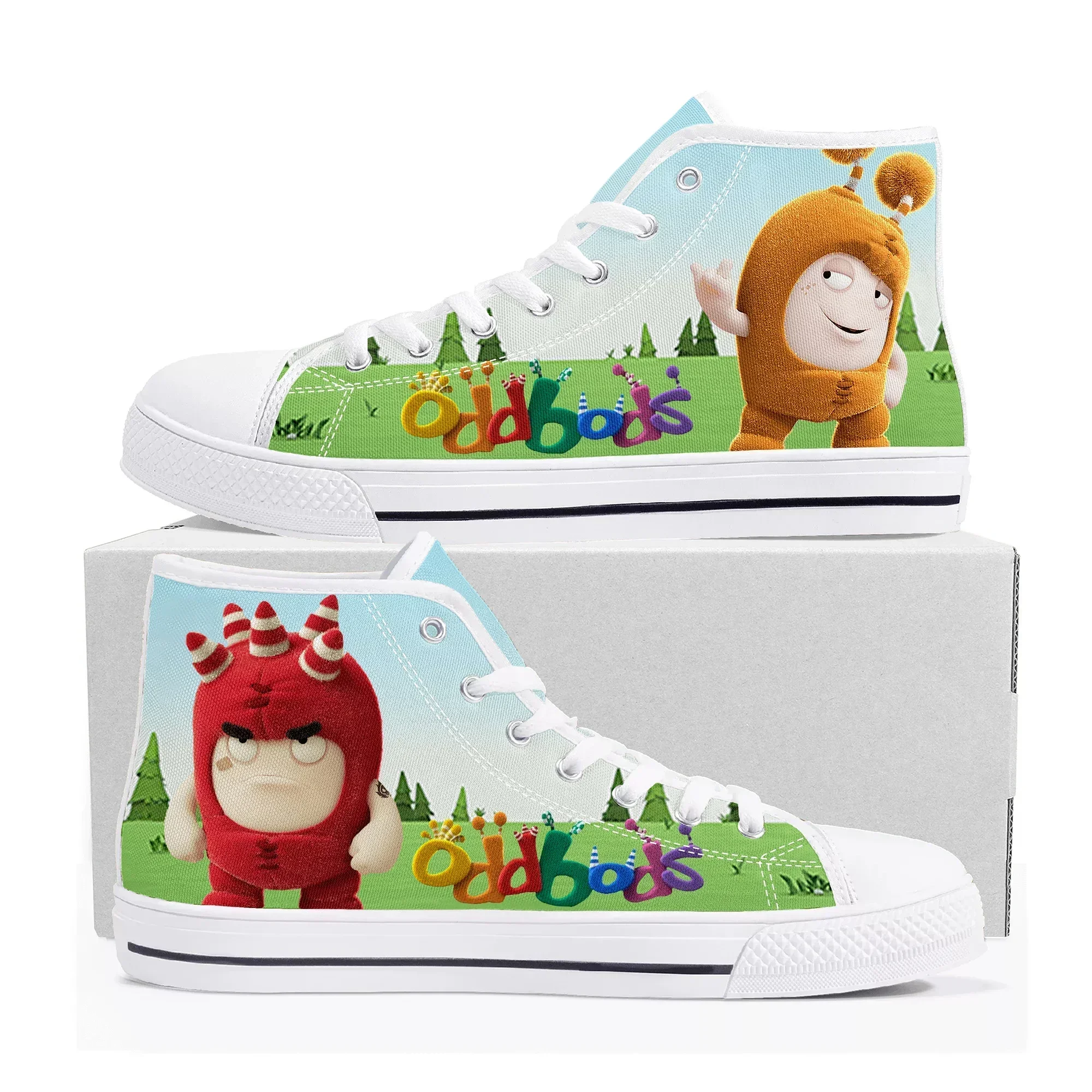 

Высокие кеды Oddbods для мужчин и женщин, высококачественные кеды из канваса, обувь с принтом по мотивам сингапурских комиксов и манги, парные кроссовки на заказ