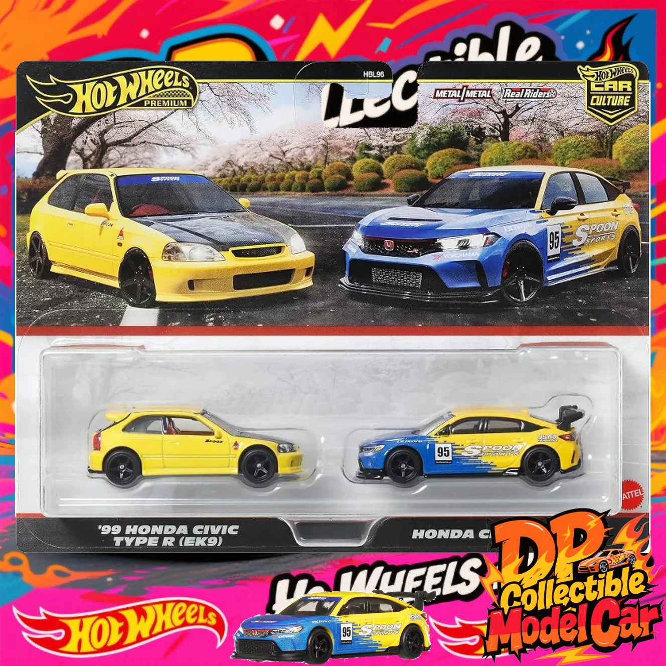 

Mattel Hot Wheels 1999 Honda Civic Type R EK9 & Honda Civic Type R 2 Pack Premium Set Diecast Model Cars (Fan Special Price)