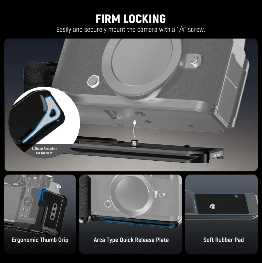 NEEWER لوح قاعدة للكاميرا بقبضة على شكل حرف L من النوع النحيف لنيكون Zf Arca مع مقبض يد CA134