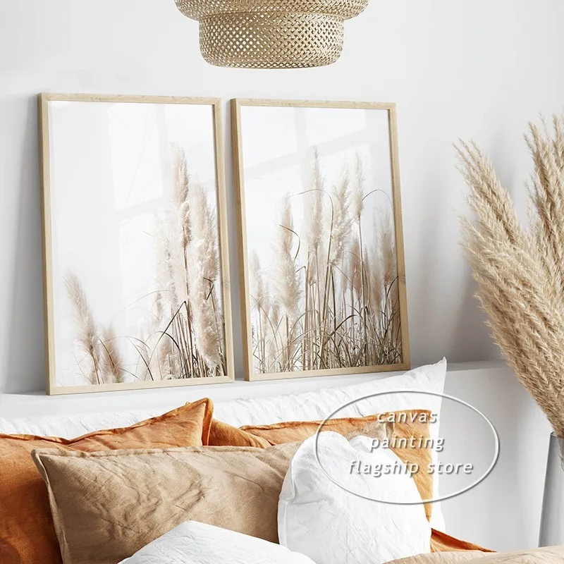 Pampas Grass Beach Costal Style Dried Grass Plant Photography Print Canvas Paintings Wall Art Poster Living Room Decor Picture