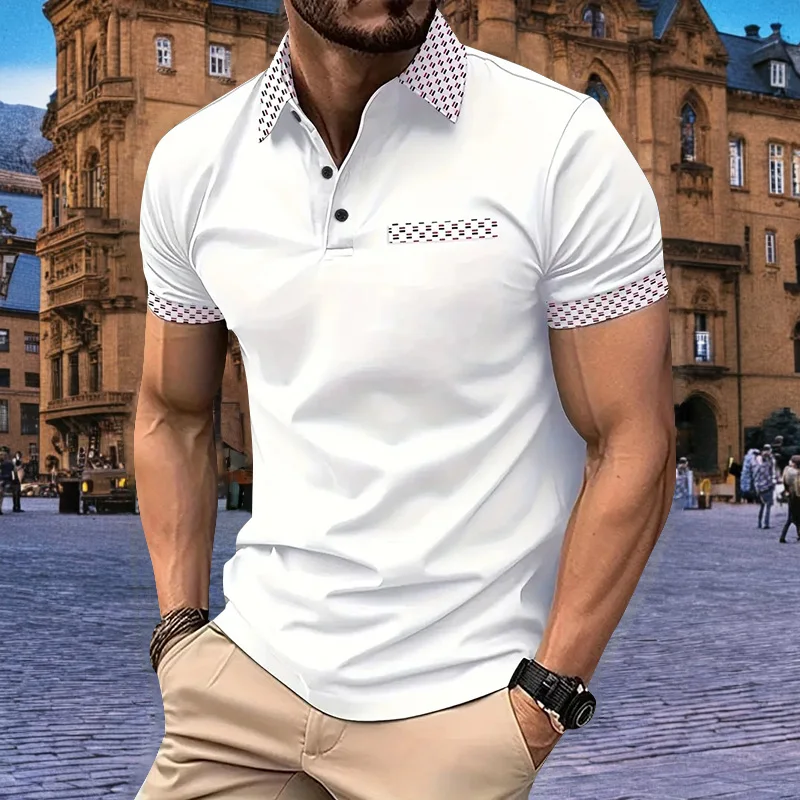 Verão novo masculino casual camisa polo de manga curta escritório moda lapela camiseta masculina respirável camisa polo roupas masculinas