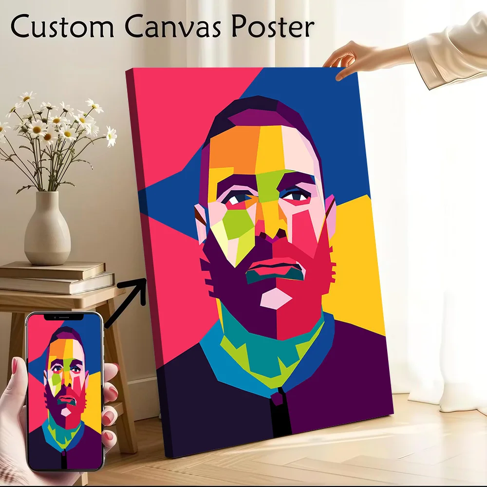 Póster de Lona Personalizable de Karim Benzema WPAP, Cuadro Decorativo para Pared, Pintura en Lona para Decoración Temática y Especializada del Hogar, Decoración de Pared