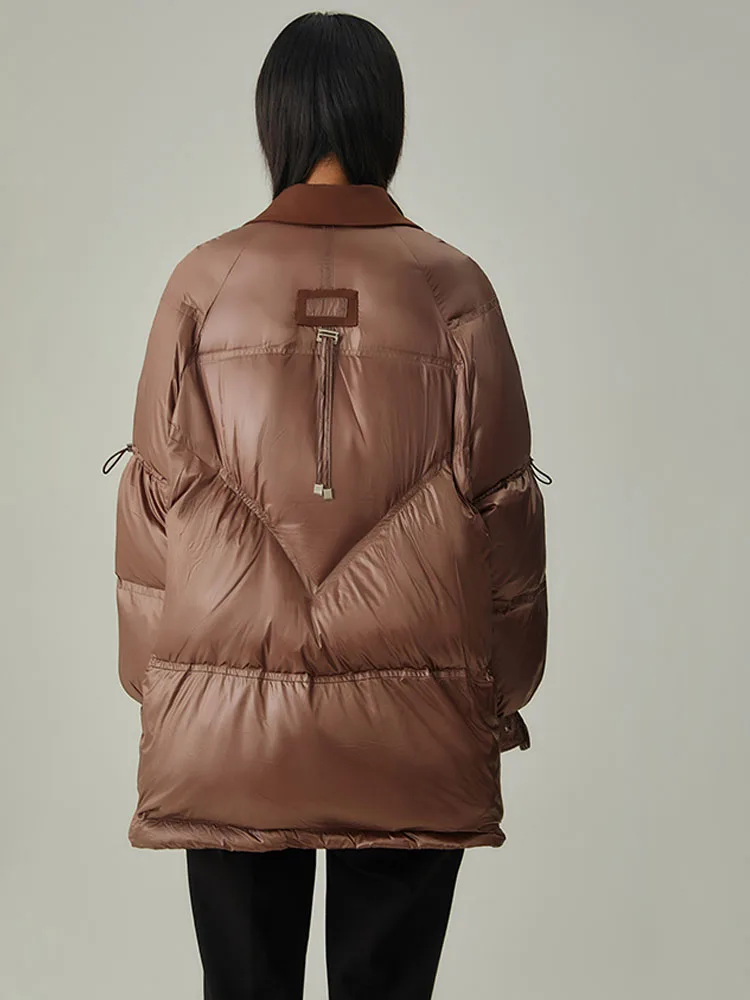 Chaqueta de plumón de invierno para mujer, abrigo de plumón de pato blanco, traje con cuello, diseño elegante, prendas de vestir exteriores de retazos, abrigo falso de dos piezas, cálido e informal