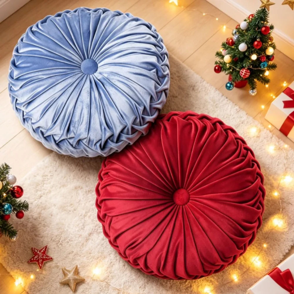 Christmas Red 3D Dutch Velvet Throw Pillow Hand Sewn Pleated Pumpkin Design Lumbar Support Cushion for Office Chair Backres