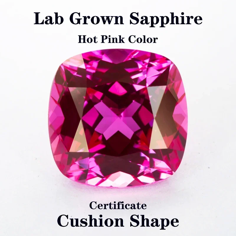 

Lab Grown Sapphire Cushion Shape Hot Pink VVS1 Charms Gemstone Advanced Jewelry Rings Earrings Making Certificate