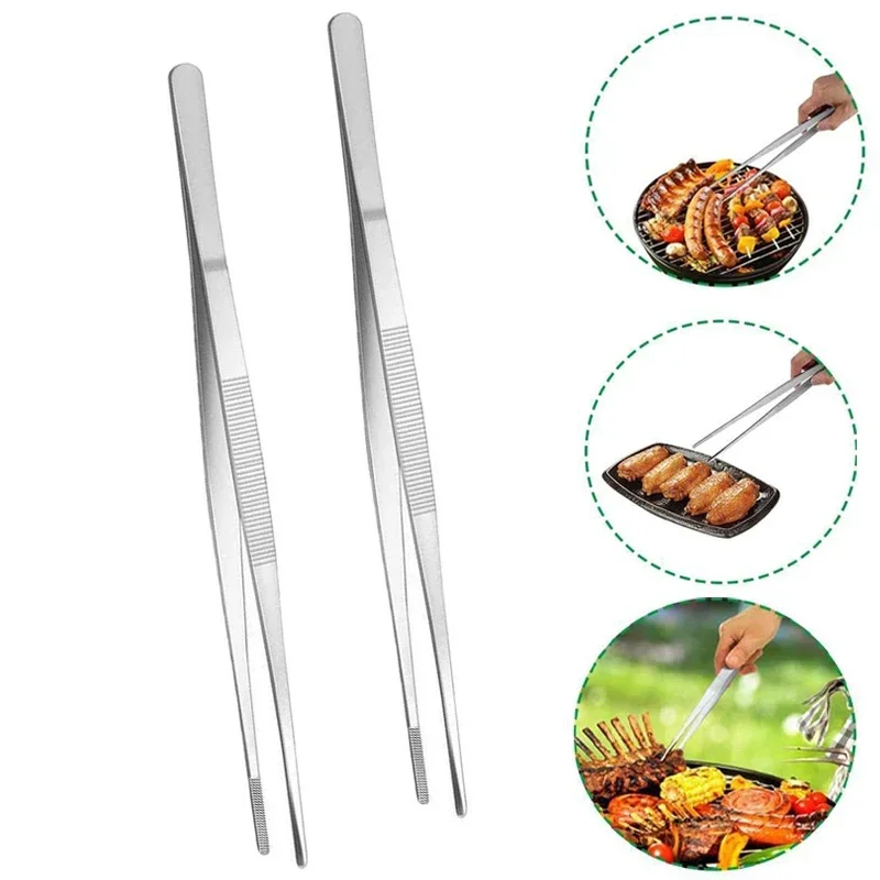 Barbecue Tongs Stainless Steel Multifunction Meat Food Clip Straight Tweezers Buffet Kitchen Gadgets Tools for Outdoor BBQ Use