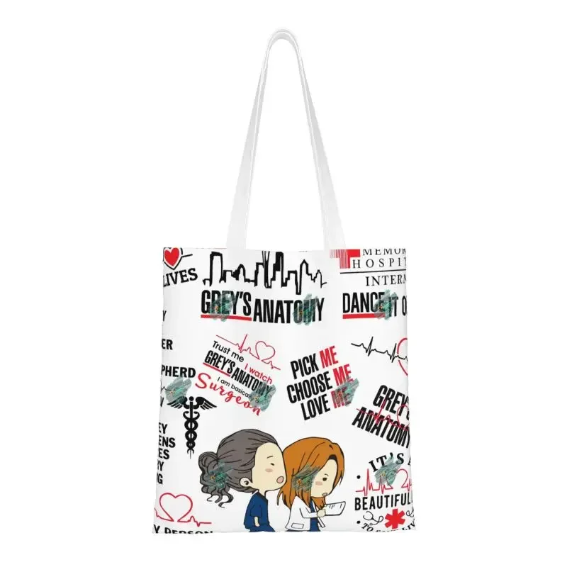 Recycling Grey's Anatomy Shopping Bag Women Canvas Shoulder Tote Bag Washable Cartoon Tv Movie Groceries Shopper Bags