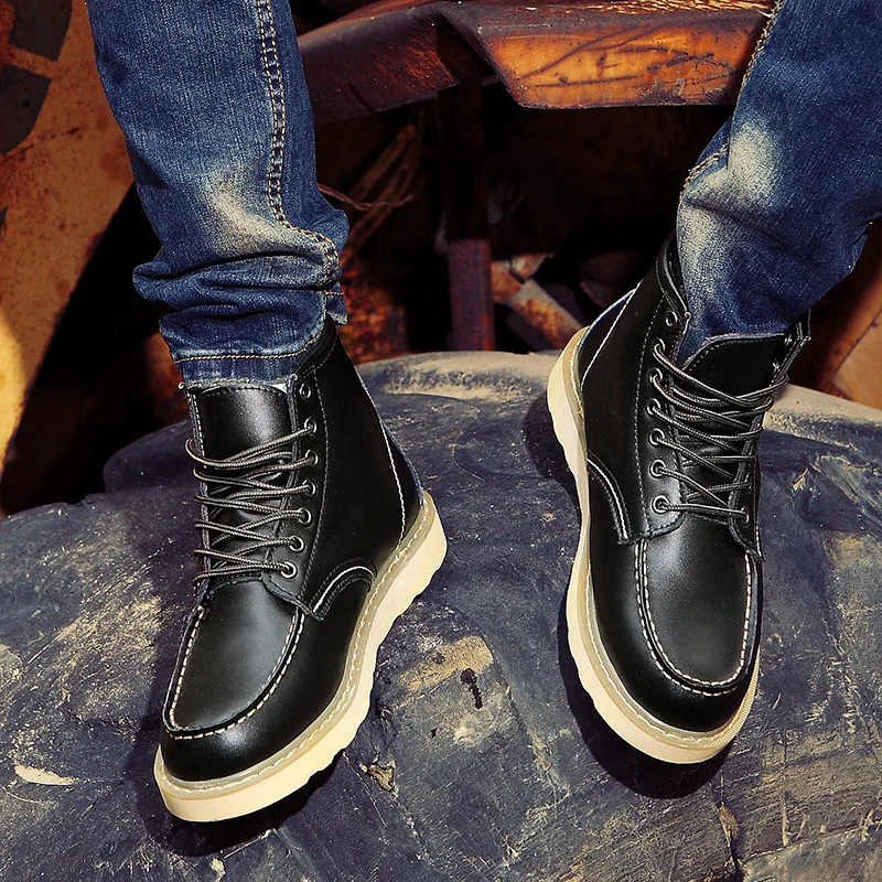 Winter Warm Men Boots Leather Mens Snow Boots No-slip High Top Male Work Shoes with Fur Handmade Waterproof Male Ankle Boots