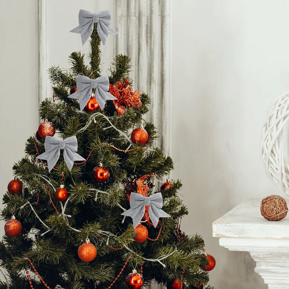 

8Pcs DIY Christmas Tree Bow Glitter Gold Dust Bow Ornament Xmas Hanging Decor Party Gift Wrap Decoration Big Bows