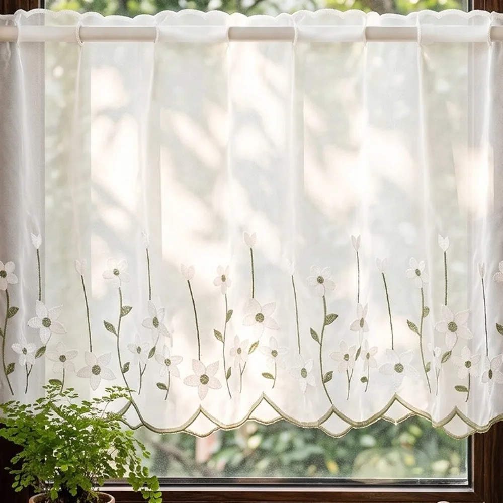 Lavender Pattern Floral Pattern Lace Curtains Dust-Proof Embroidered Floral Cafe Curtain Cottage Style Light Blocking