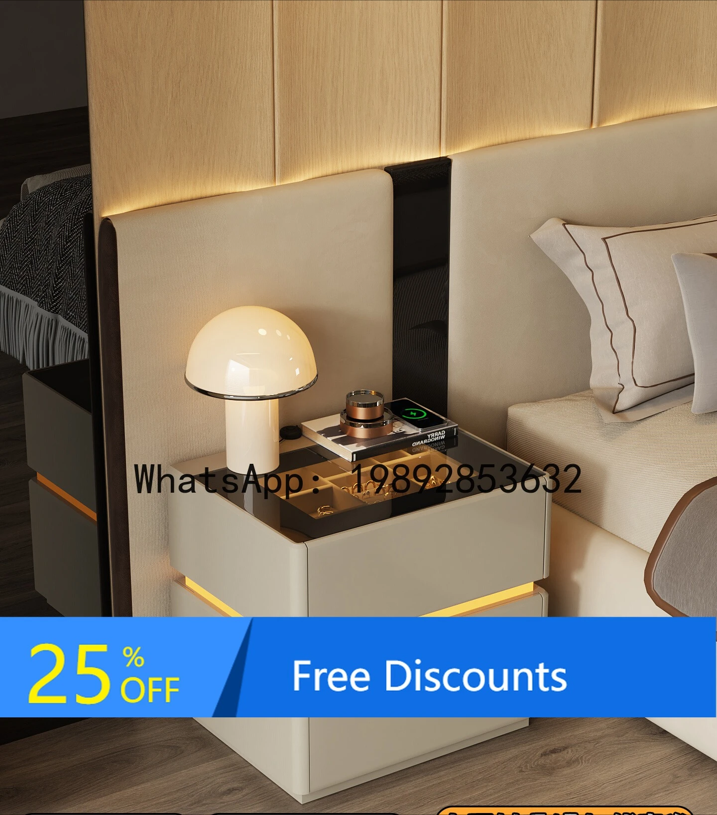 

LYY Apartment No. 7 Italian Minimalist Bedside Cabinet with Light, Jewelry Storage, Light Luxury, High-End Feel, Password Lock