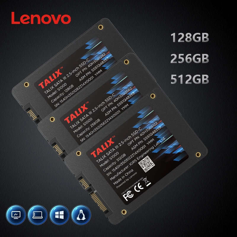 

Твердотельный накопитель Lenovo Talix SSD 1 ТБ, 512 ГБ, 256 ГБ, 128 ГБ, 2 ТБ SATA3, внутренний, 2,5 дюйма, для ноутбуков и настольных компьютеров