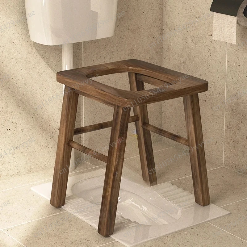 Reinforced Household Toilet Stool, Carbonized Solid Wood Bathroom Chair for Elderly & Pregnant Women Daily Use image 2