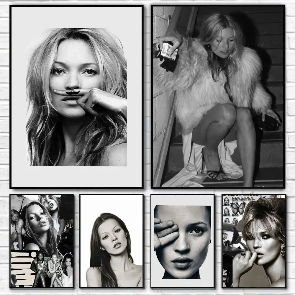 

Iconic Pose Vibe K-Kate M-Moss Poster Self-adhesive Art Waterproof Paper Sticker Coffee House Bar Room Wall Decor