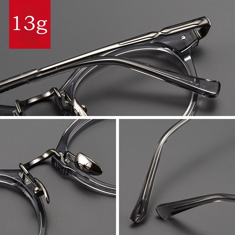 OLLYMURS موضة فاخرة نظارات بمادة الخلات ريترو مستديرة التيتانيوم النقي البصرية وصفة طبية إطارات النظارات للرجال والنساء BT55