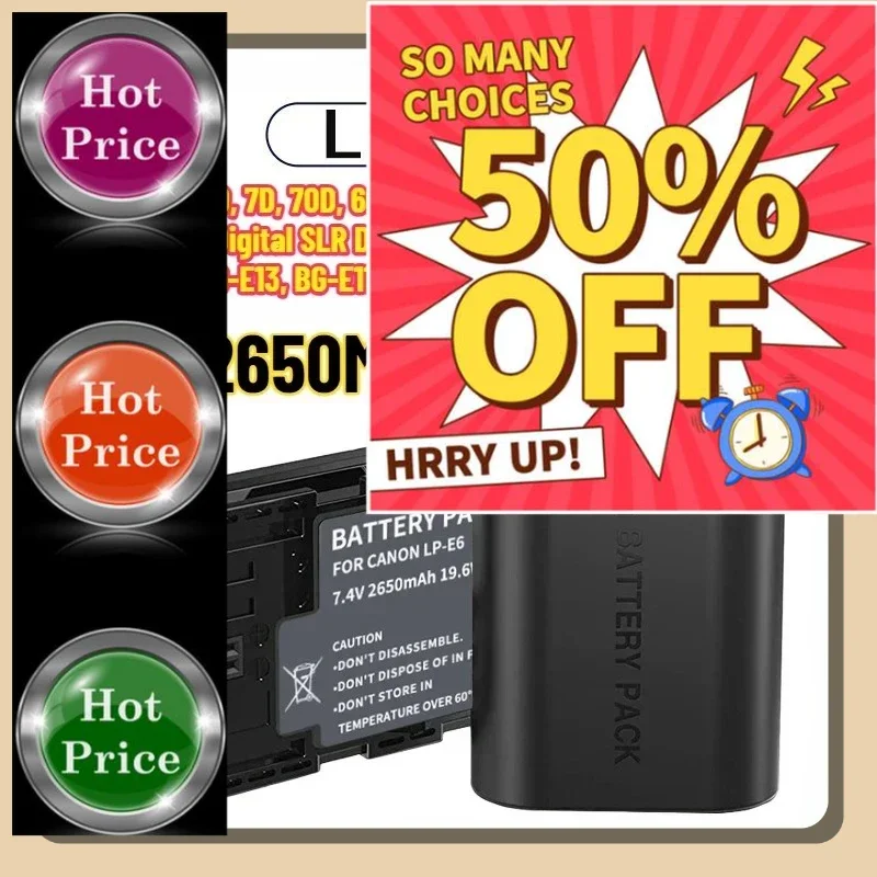 

NEW7.4V 2650mAh LP-E6 LPE6 Battery For Canon For EOS 5D 5DS Mark II 2 III 3 6D 7D 60D 60Da 70D 80D 90D DSLR 2/4PCS