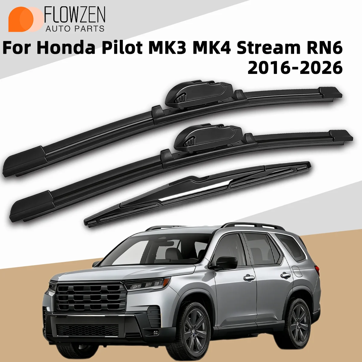 

Комплект из 3-х передних и задних дворников для Honda Pilot MK3 MK4 Stream RN6 2016-2026: Премиум-качество, бесшумные, без разводов, долговечные автозапчасти