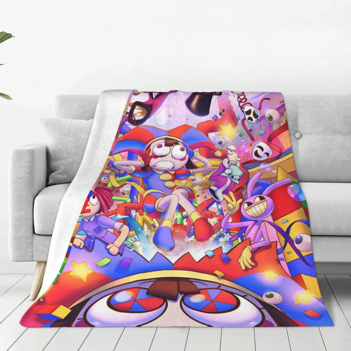 The A-Amazing D-Digital C-Circus Cartoon Blankets Pomni Jax Anime Fuzzy Funny Breathable Throw Blankets Coverlet Spring/Autumn