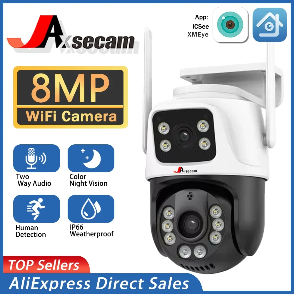 

8MP 4K PTZ WIFI Camera Dual Lens Dual Screen AI Human Detect Auto Tracking Smart Wireless Outdoor Surveillance Camera iCSee App