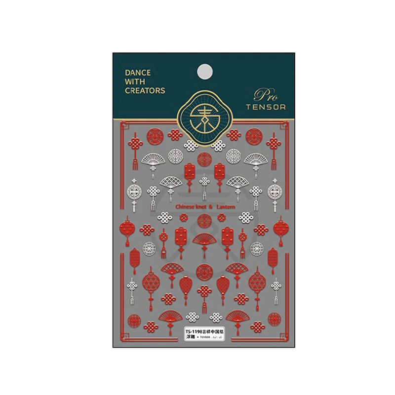 1 piece Chinese knot lantern nail sticker design red and white 5D soft embossed nail art sticker exquisite nail decoration decal