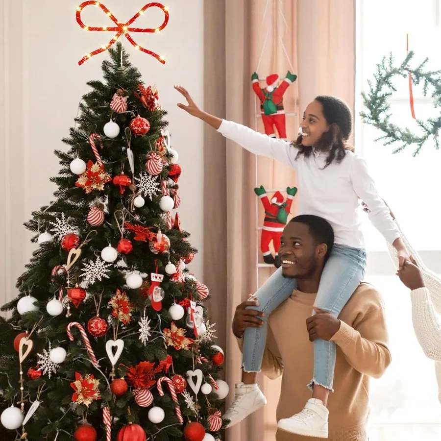 Soulchen Kerstboog Boomtopper Decoratie 9,4 x 10,4 inch Fluwelen Kersttopper Decor met LED-verlichting Kerstvakantie Strik