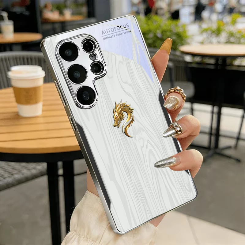 Metal Gold Dragon Art Electroplated Silver Phone Case For Samsung A34 A54 A15 A35 A55 A06 A16 A36 A56 A07 A17 A37 57 Glass Cover