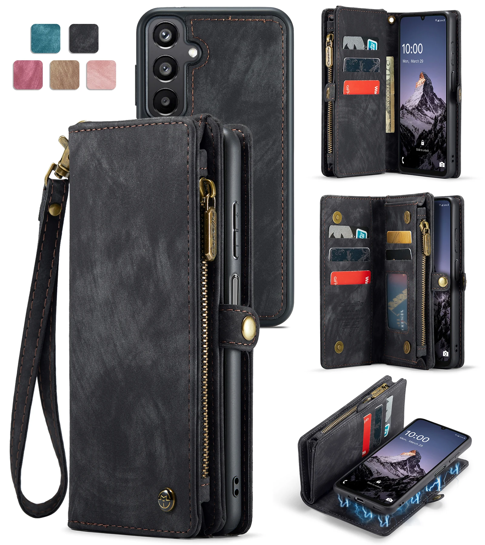 

Флип-кожаный ремешок на запястье, чехол-держатель для карт, чехол для Samsung Galaxy A16 5G, слот для карт, противоударный чехол для Samsung A16 4G